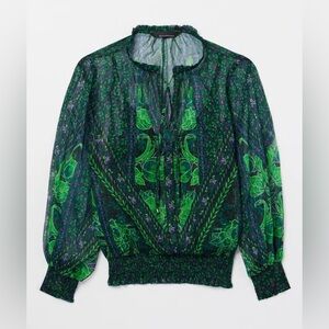 New White House Black Market Women's Long Sleeve Mixed Print Lurex Blouse Sz XL